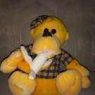 TBI Plush Monkey With Banana Stuffed Animal 9" Yellow Blue Plaid Shirt Hat Ages