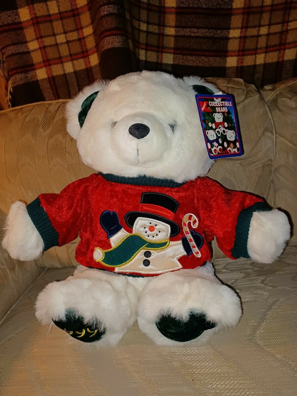 Kmart 1999 Collectible Teddy Bear Plush Christmas NWT Snowman Sweater 14" Main