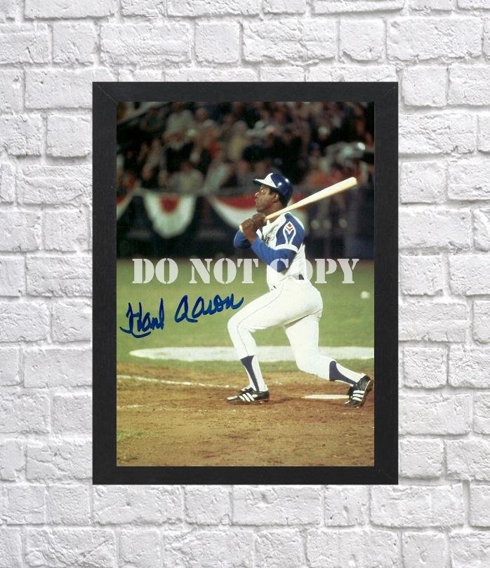 Hank Aaron Signed Autographed Photo Poster 2 bas40 A4 8.3x11.7""