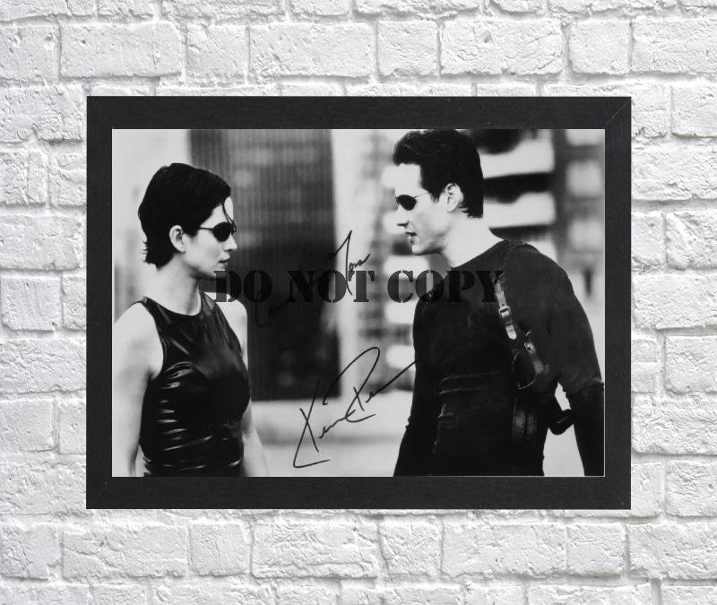 Keanu Reeves Carrie Anne Moss The Matrix Autographed Signed Photo Poster mo1169 A3 11.7x16.5""