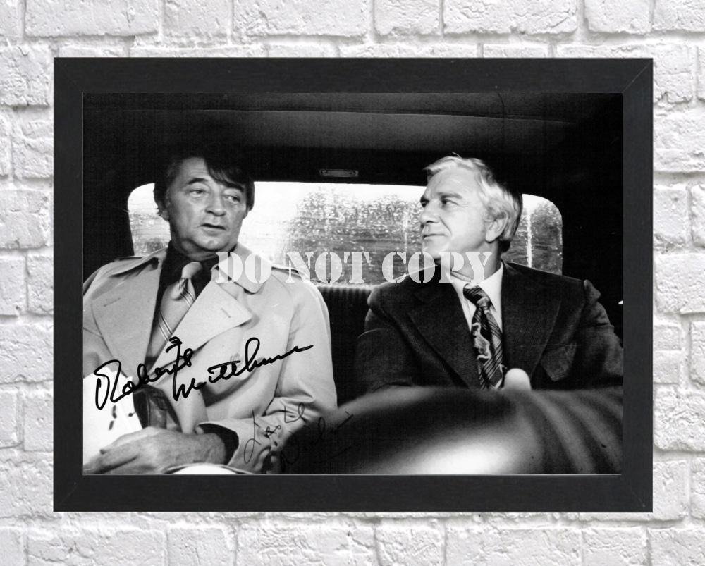 Leslie Nielsen Robert Mitchum Signed Autographed Photo Poster tv1072 A2 16.5x23.4"