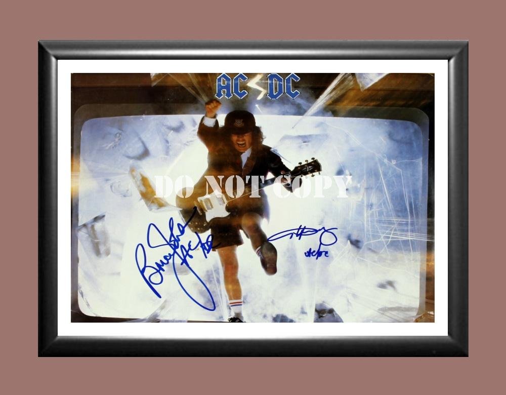 Angus Young Brian Johnson AC DC Band Signed Autographed Poster Photo A4 8.3x11.7""