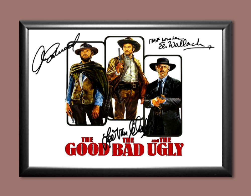 Clint Eastwood Eli Wallch Van Cleefe Good Bad Ugly  Signed Autographed Photo Poster mo1586 A3 11.7x1