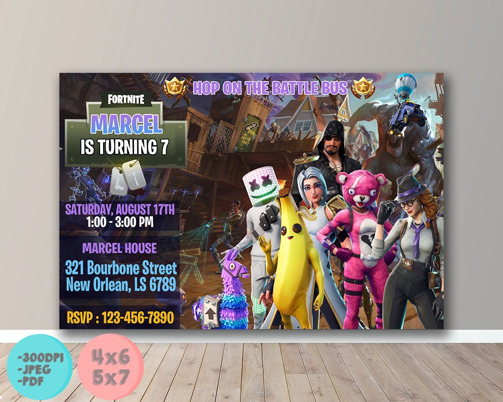 Fortnite X Marshmello Birthday Invitation