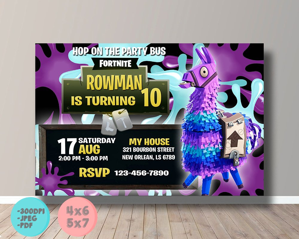 Fortnite Llama Birthday Invitation