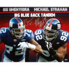 Michael Strahan & Osi Umenyiora Dual Signed Big Blue Sack Tandem 16x20 Photograph