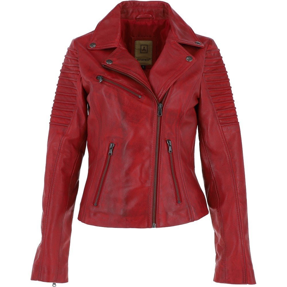 Leather Biker Jacket Red High Quality Original Women Leather jacket Aviatrix
