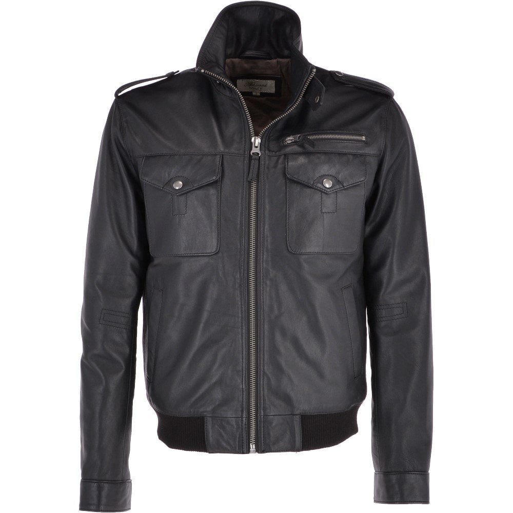 Leather Black pilot Bomber Jacket For Men