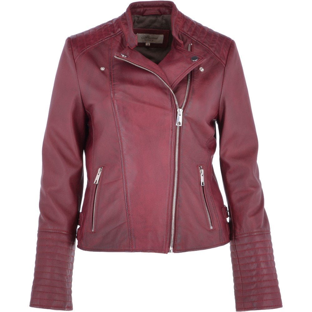 Ladies Leather  Biker Jacket Bordeaux Best Quality Genuine Leather jacket
