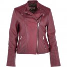 Ladies Leather  Biker Jacket Bordeaux Best Quality Genuine Leather jacket