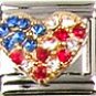 Beautiful Rhinestone Patriotic Heart Italian Charm