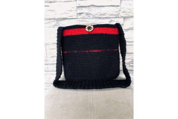 Black/Red Woolen Bag- A4 Size