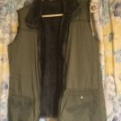 EDITIONS OLIVE GREEN GREY FUR FABRIC REVERSIBLE GILET SIZE 10/12