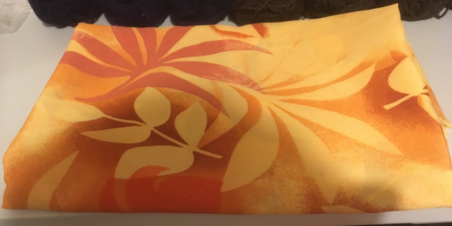 LARGE LEAF PRINT ORANGE CREPE MEDIUM DRAPING FABRIC