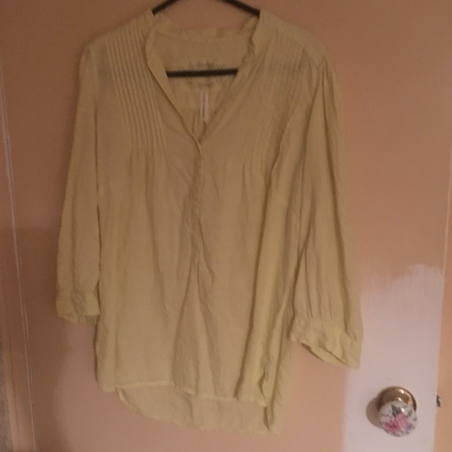 PRIMROSE LEMON YELLOW LINEN ROLL TAB SLEEVE TOP SIZE SMALL M&S