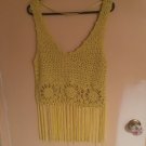 YELLOW COTTON CROCHET LOW V FRONT BACK CROP FRINGE TOP SIZE SMALL ATMOSPHERE