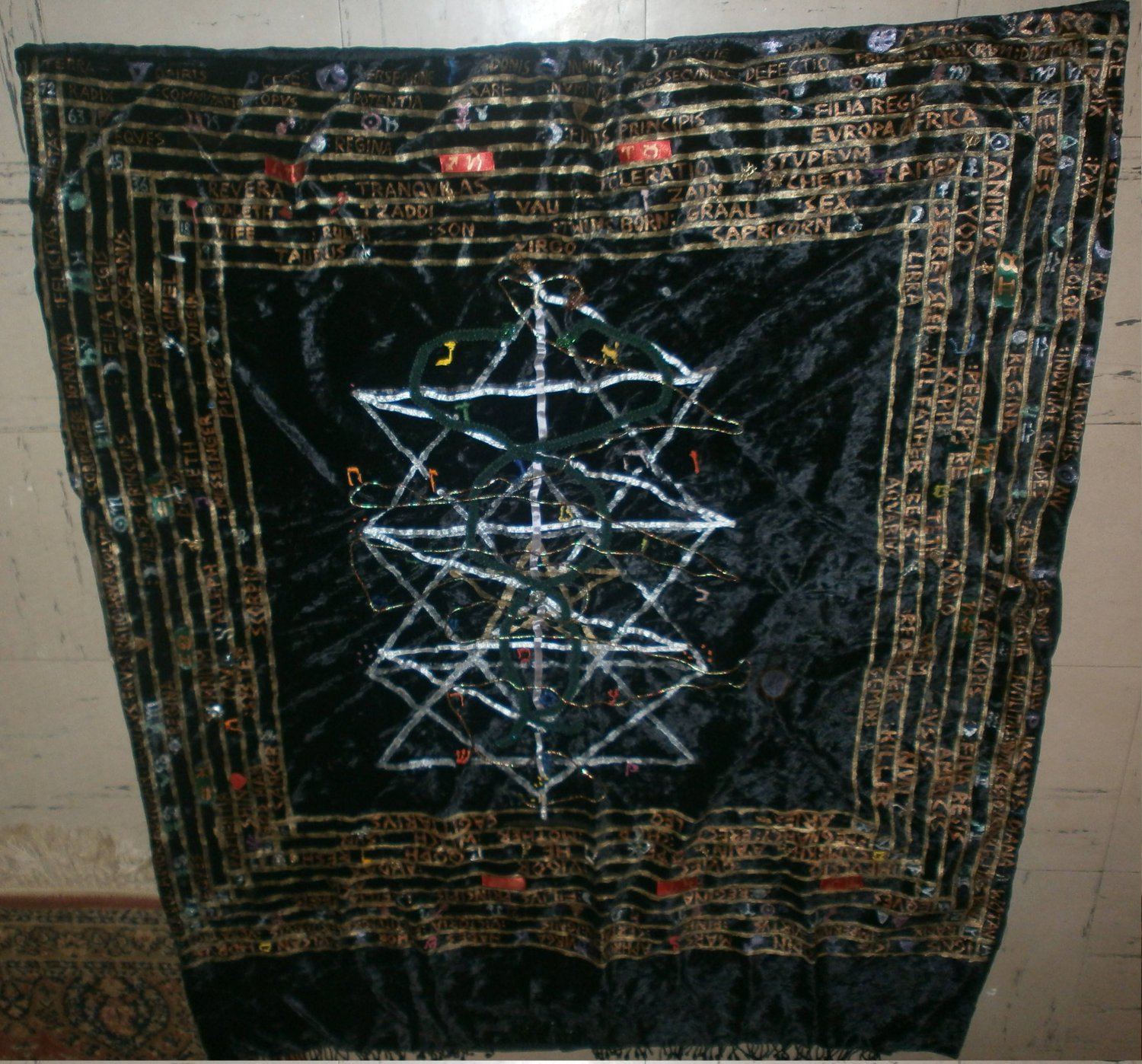 Hermetic, Quaballah, Kaballah, Tree of Life, Jewelled, Embroidery, Black Velvet, Tarot Cloth, Altar