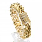 8/10/12mm CZ Zircon Stone Pave Stainless Steel Gold Cuban
