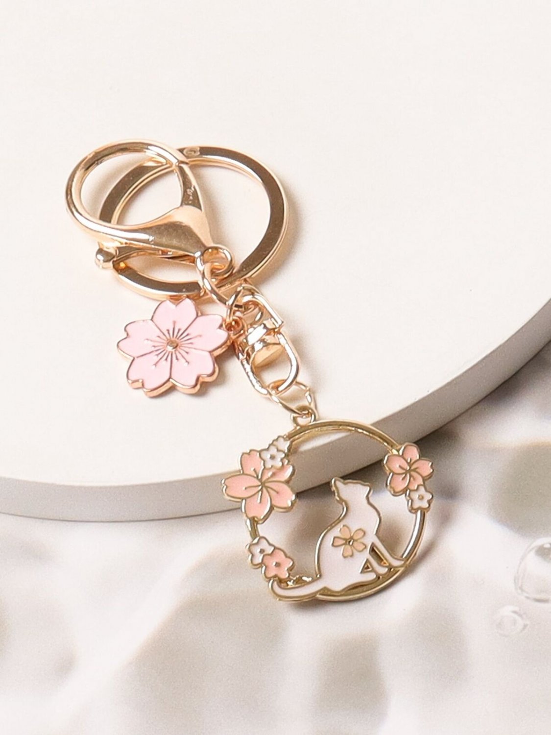 Cartoon Cat & Flower Charm Keychain Accessories Pendant Bag Charm Key Ring Decor