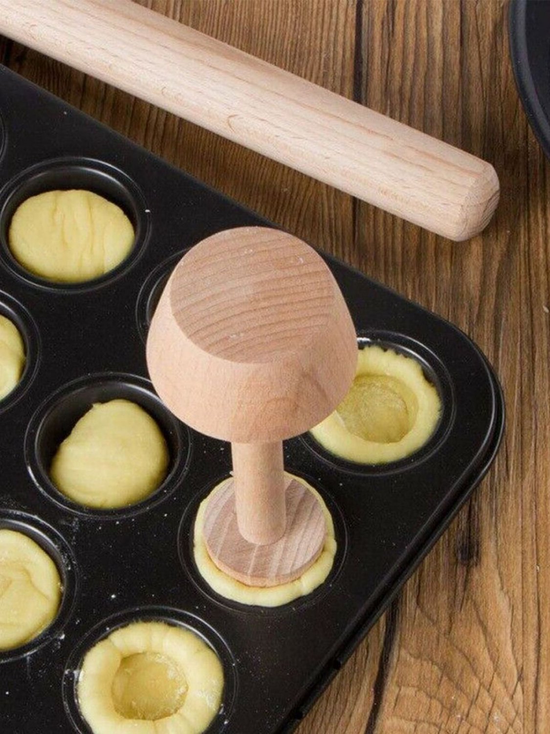 Tamper Tart Shaper Pastries Kitchen Wooden Double Head Egg Tart Mold