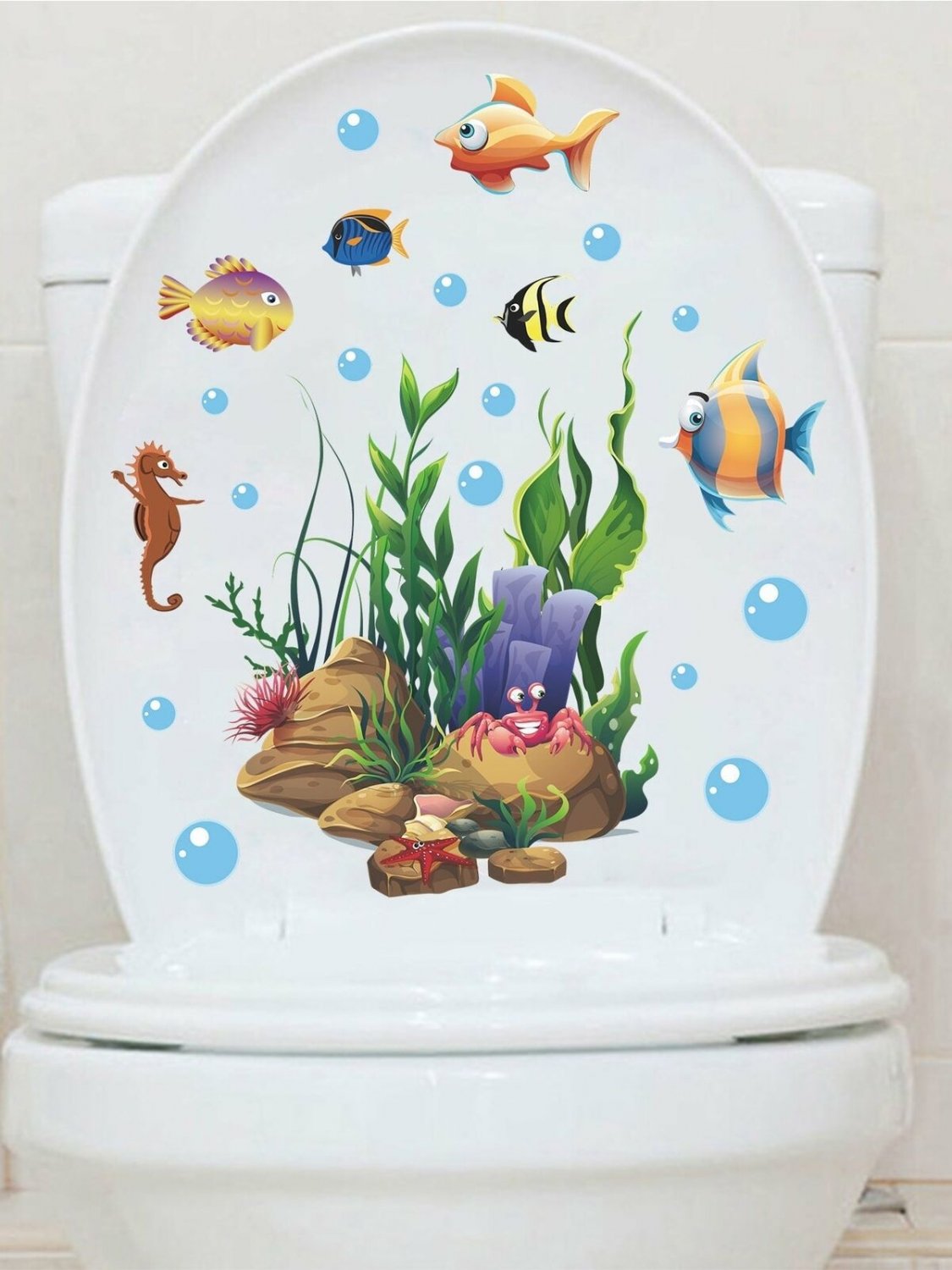 New Cartoon Fish Toilet Lid Decal Toilet Lid Decor Removable Decoration