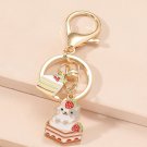 Cartoon Cat & Cake Charm Keychain Handbag Charms Accessories Purse Car Key Ring