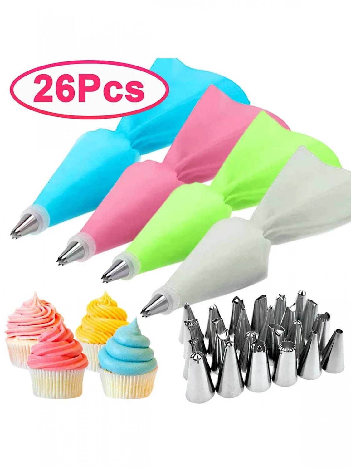New 26pcs Piping Bag & Nozzle Kitchen Cake Icing Piping Cream Cake