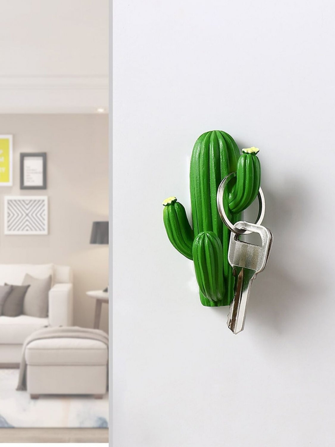 New 1pc Cactus Shaped Wall Hook Resin Cactus Wall Hook Creative Adhesive 3D Home