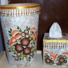 Brown & Orange Flowered Bath Set
