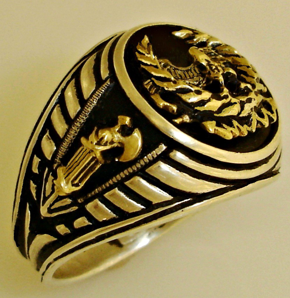 10 Karat Gold Roman Eagle Fasces signet silver pinky ring
