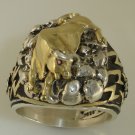 BULL Riders Rodeo Mens ring        Sterling Silver ruby Lge.