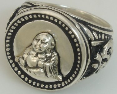 Lucky Buddha Ohm Mens Coin silver ring