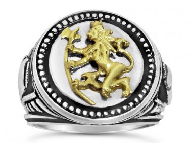 Norse Lion Mens signet Coin ring   Bluekorps Nordnaes Battalion Sterling silver