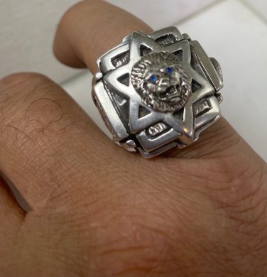 Lion of Judah Star of David Sterling silver,X- Lge ring