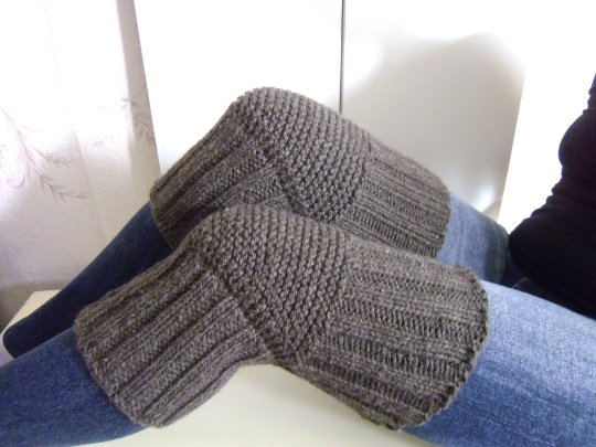 Dark Grey WOOL Size L (up to 23 in) Handmade Knitted Kneepads Therapeutic Leg Warmers Knee Socks