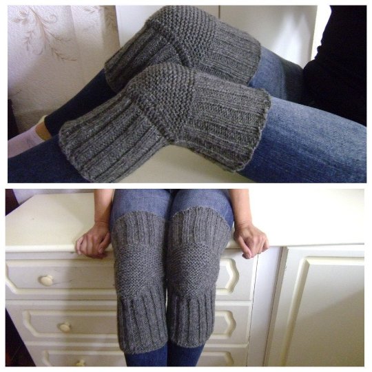 Grey WOOL Size L (up to 23 in) Handmade Knitted Kneepads Therapeutic Leg Warmers Knee Socks