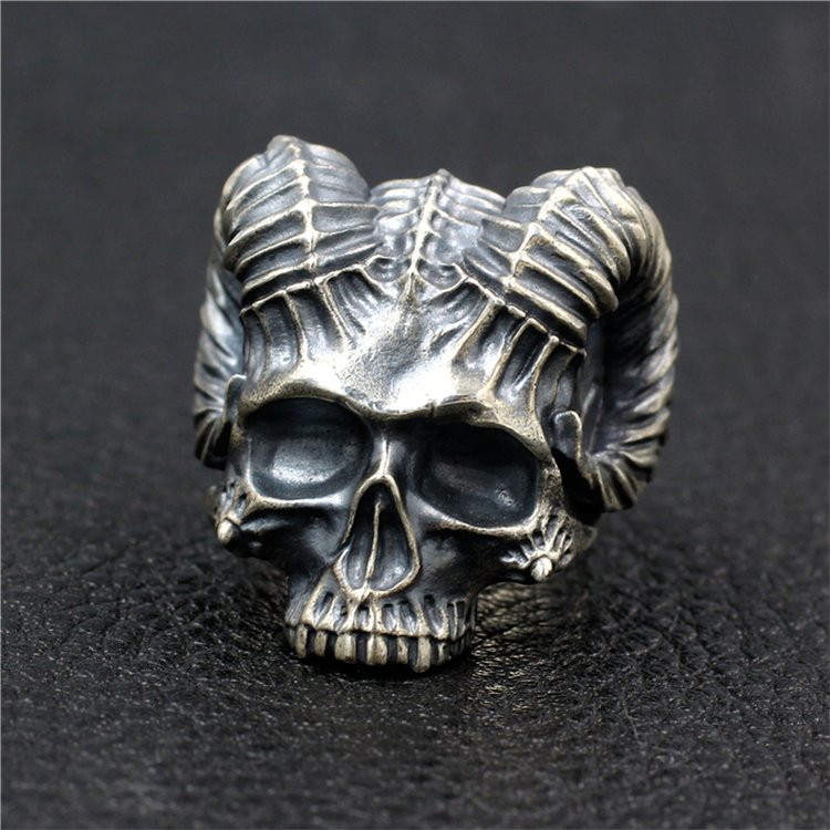 Satan horn demon ring S925 Silver Handmade skeleton Gothic Ring