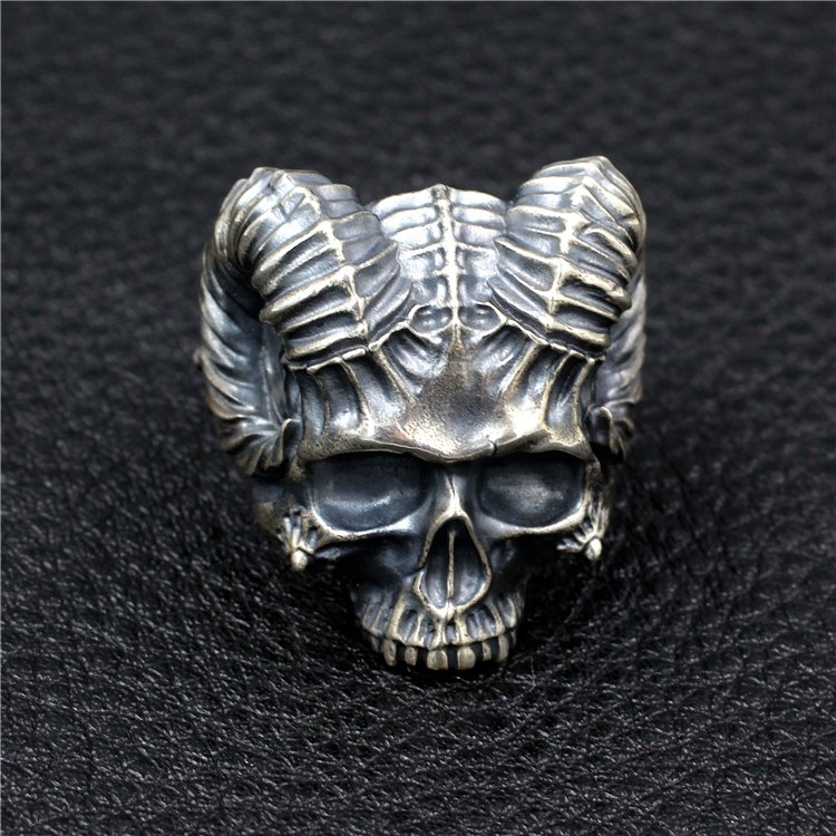 Satan horn demon ring S925 Silver Handmade skeleton Gothic Ring