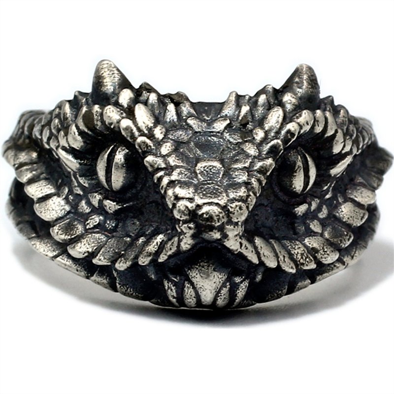 Rattlesnake ring S925 Sterling Silver Handmade punk snake head ring for boys