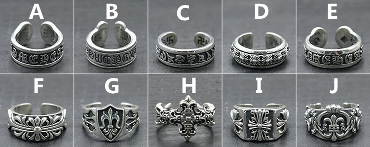 Chrome Hearts cross ring S925 Sterling Silver rock Roman alphabet ring Adjustable handmade ring