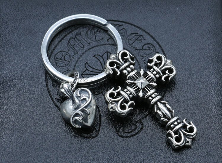 Chrome Hearts Flame cross Key buckle S925 Sterling Silver rock handmade Key buckle