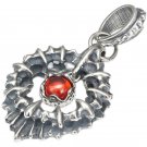 S925 Sterling Silver Handsome personality trendy pendant Vintage red agate heart drop pendant