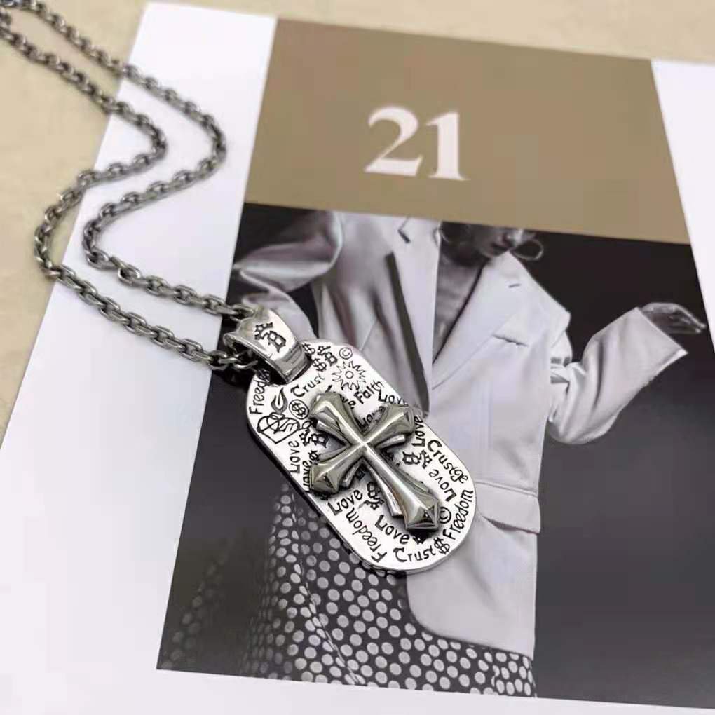 S925 Sterling Silver Graffiti cross tag pendant men and women hip-hop retro jewelry