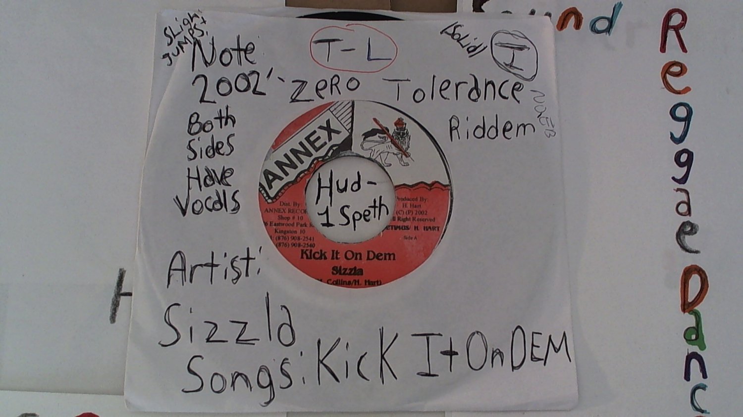 artiste: Sizzla side A: Kick It On Dem / B: Zero Tolerance year: 2002' (Used) 7"