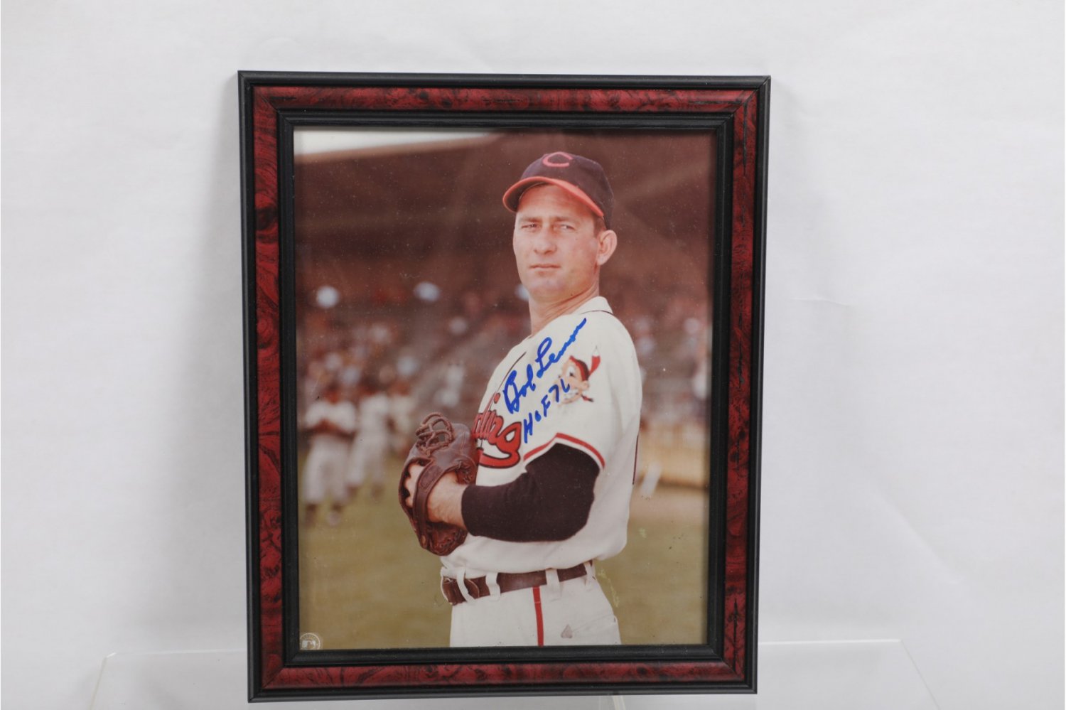 SIGNED BOB LEMON BASEBALL HOF 8X10 FRAMED PHOTOGRAPH