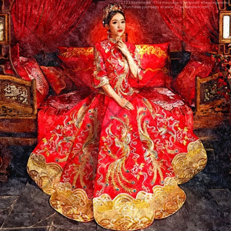 Woman in Traditional Chinese Wedding Gown Digital Download