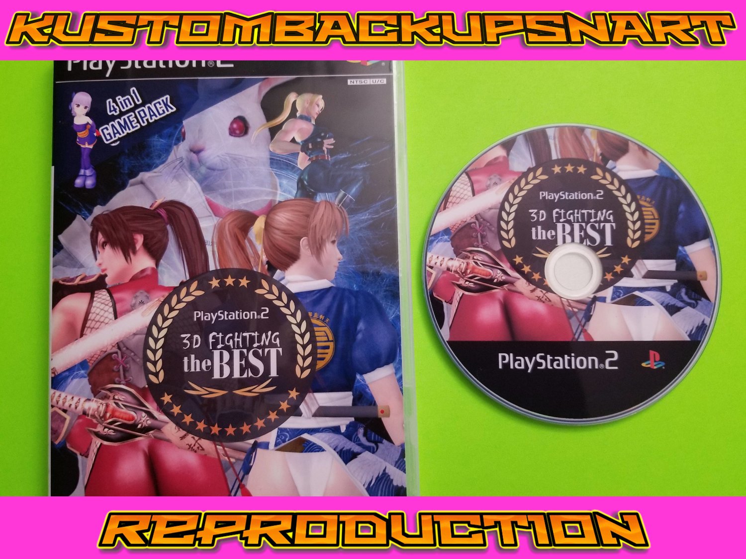 3D fighting the Best Custom Compilation Reproduction Case and Art Disc for Playstation 2