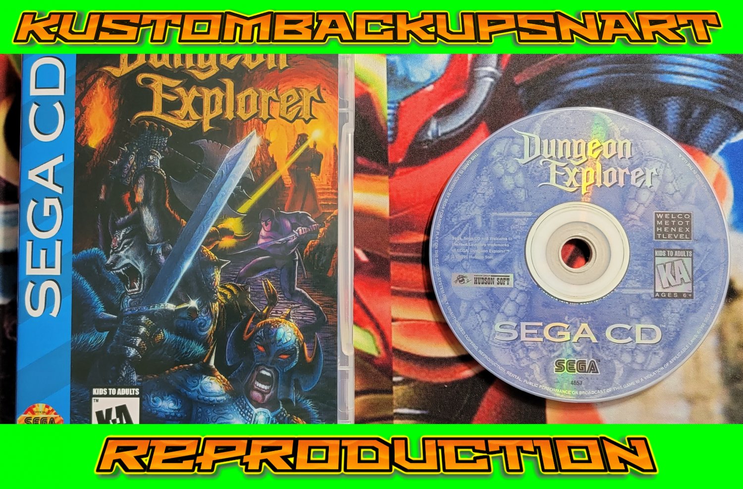 Dungeon Explorer Custom Reproduction Case and Art Disc for Sega CD