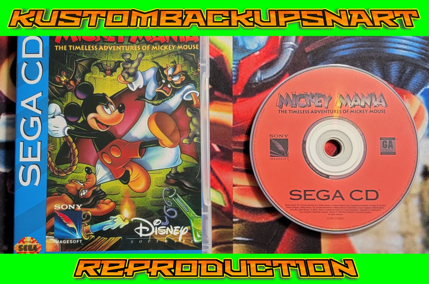 Mickey Mania Custom Reproduction Case and Art Disc for Sega CD