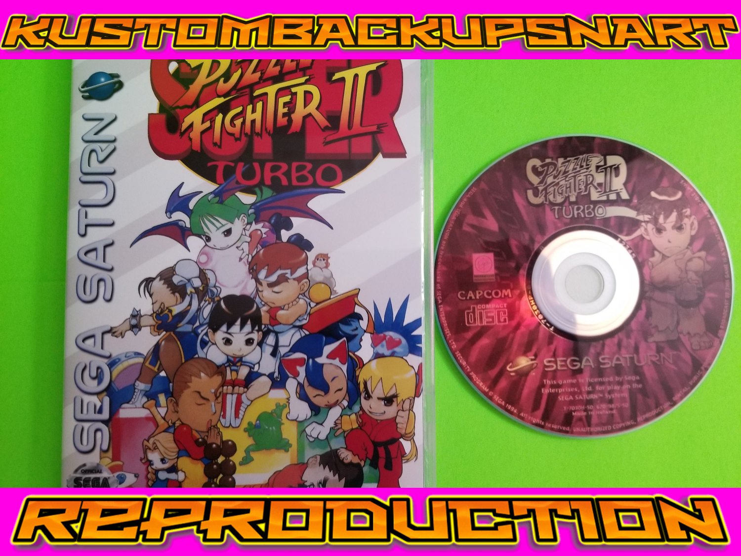 Super Puzzle Fighter 2 turbo Custom Reproduction Case and Art Disc for Sega Saturn